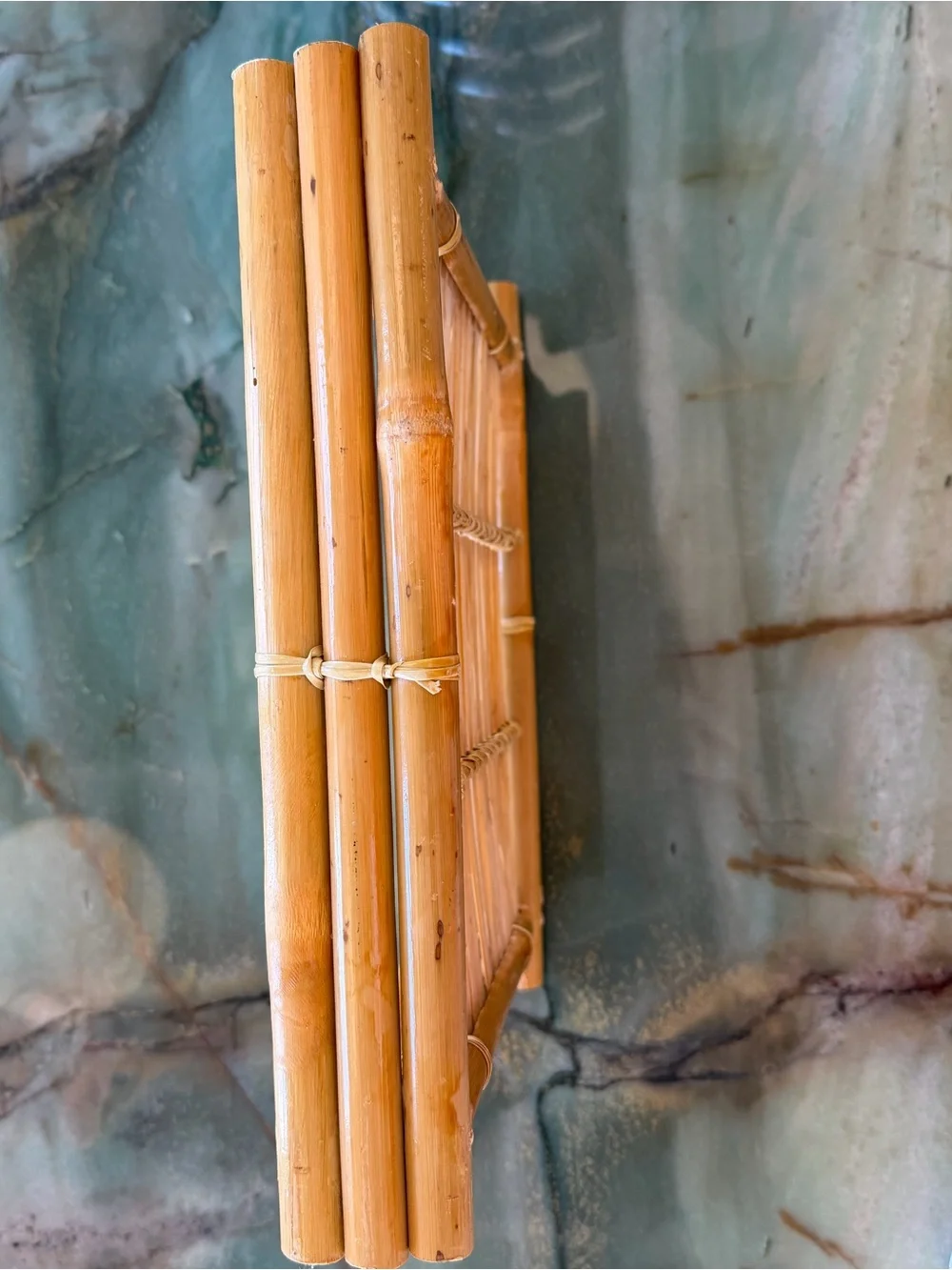 Vintage MCM Handmade Bamboo Serving Tray - Honey Tan